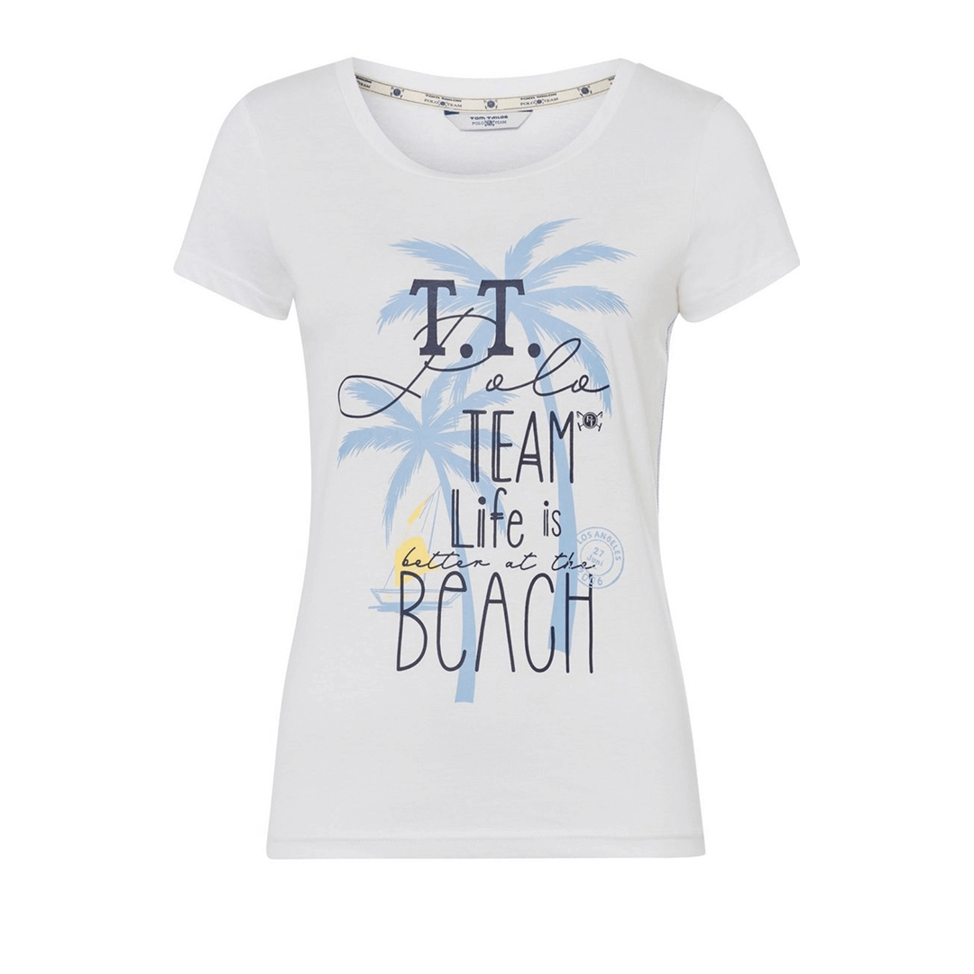 TOM TAILOR Polo Team T-shirt with a summery palm tree logo print