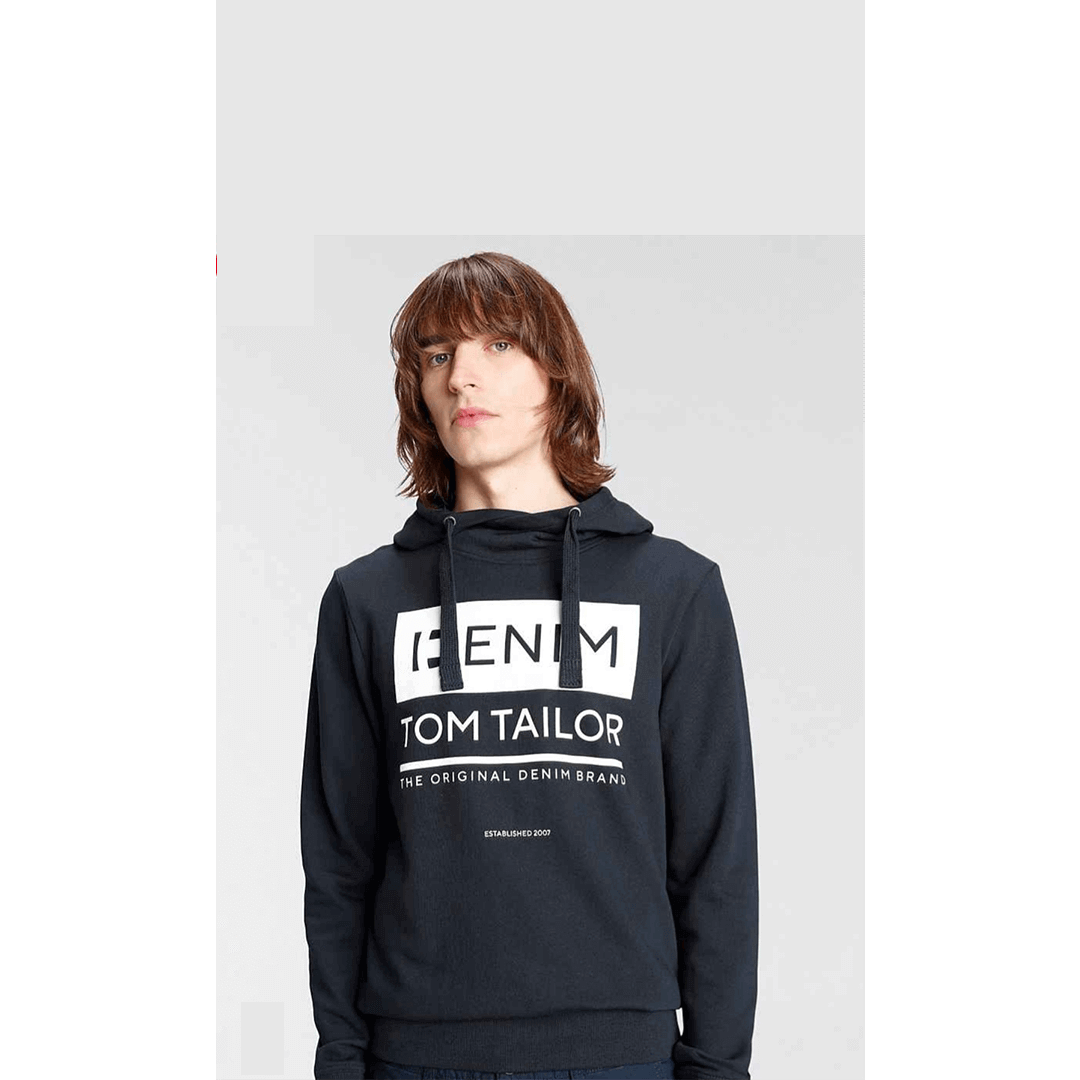 Tom Tailor Denim Hooded Sweatshirt with Logo Front Print