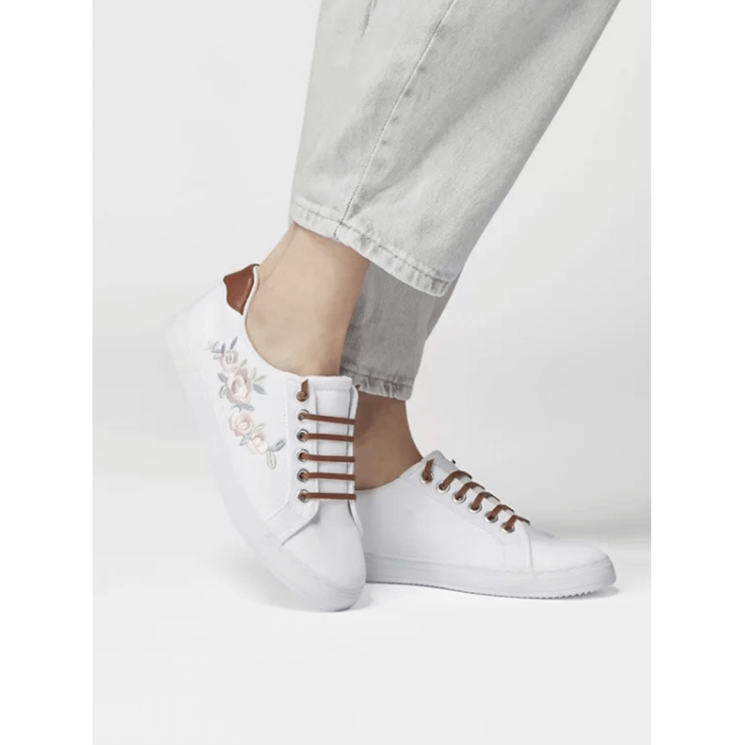 GRACELAND Ladies white embroidered sneakers
